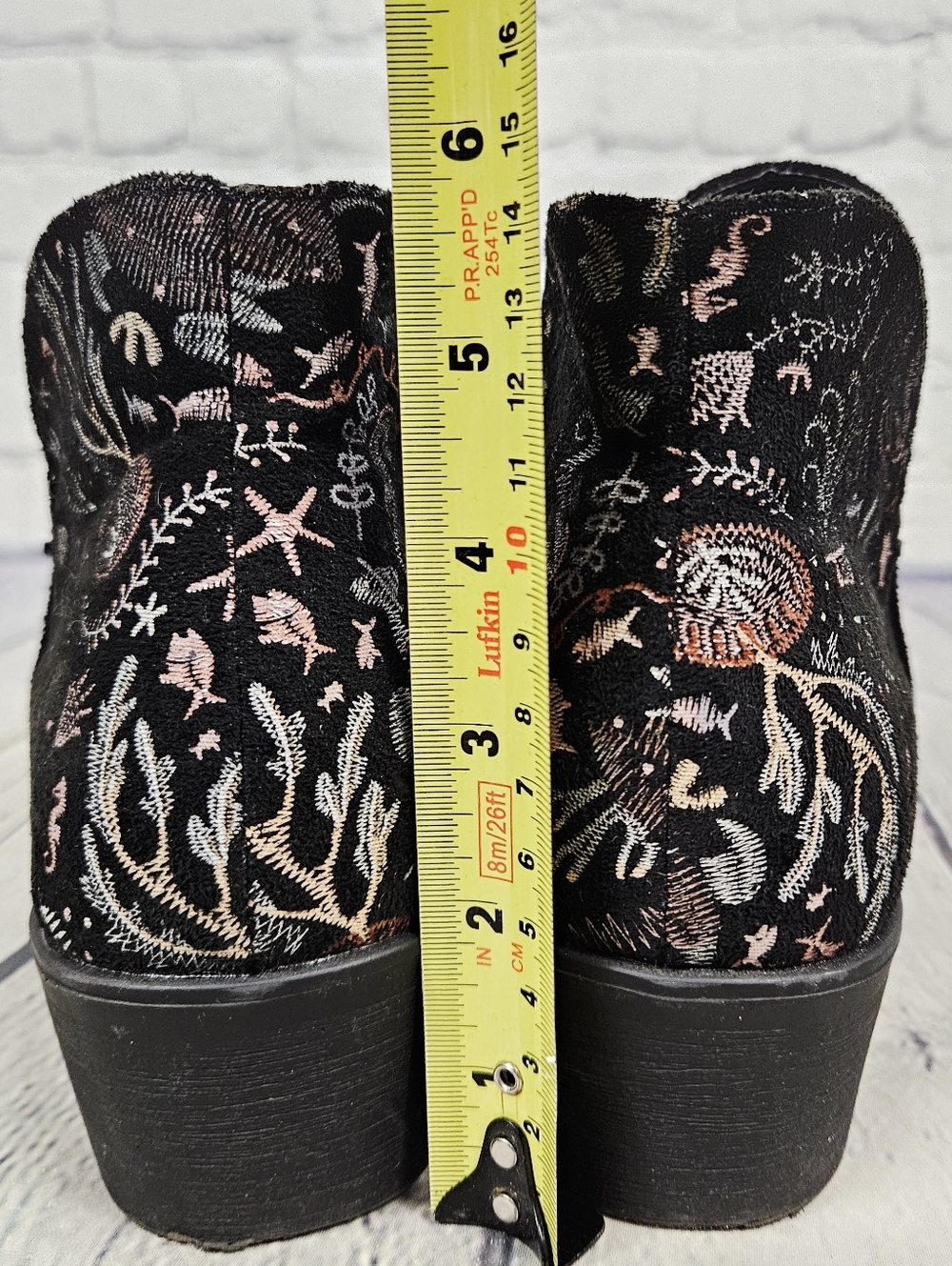 VANGELO | side zip faux suede leather embroidered heeled ankle boot - Picture 6 of 9